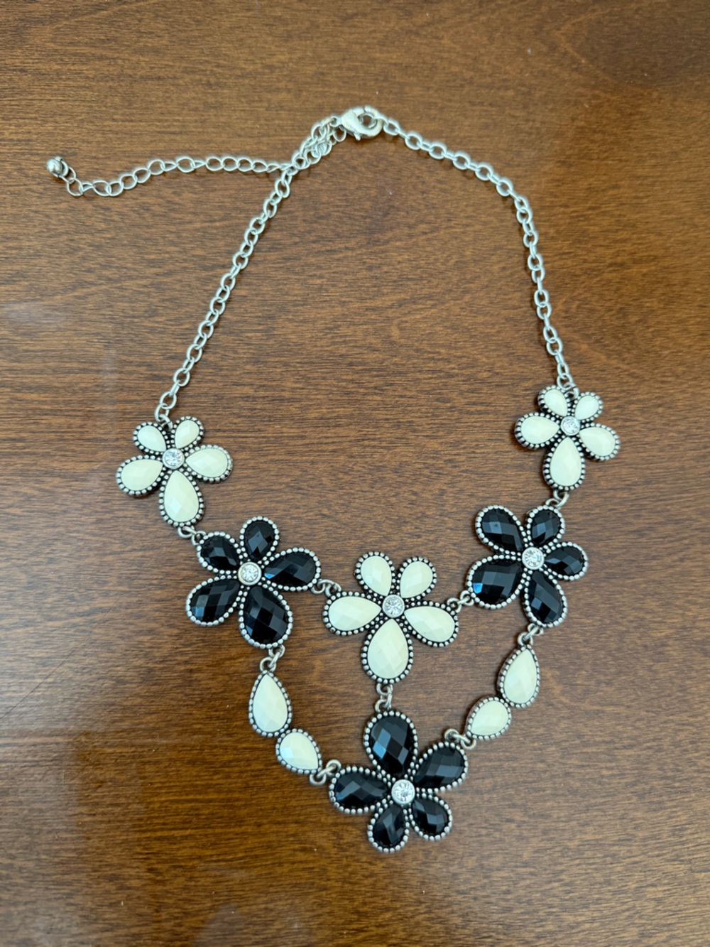 Paparazzi Floral Statement Necklace Black Cream Rhinestone Bib Necklace